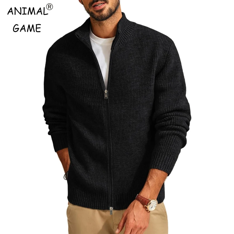 

Мужской кардиган на молнии, свитер, повседневный вязаный свитер в рубчик для мужчин, зимняя теплая верхняя одежда, осенний повседневный свитер, пальто для мужчин