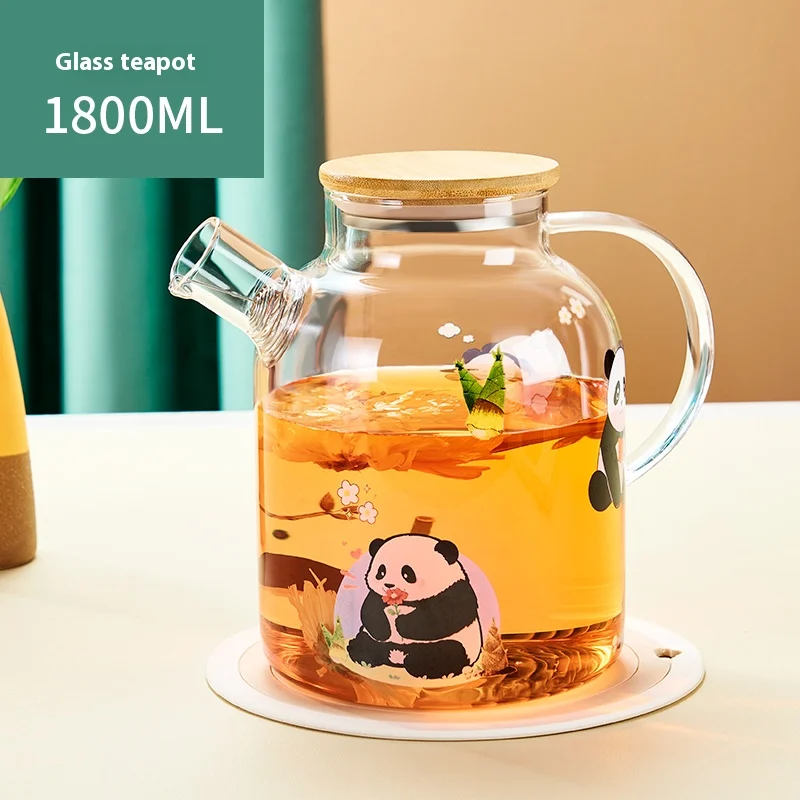 Gianxi Lovely Panda Water Jug Heat Resistant Glass Cold Water Kettle Cup Water Pot Large Capacity Heating Boiling Tea Jug