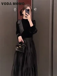 Fashion Design Advanced sense Aestheticism 2023 New Feminine Style Retro Velvet Long Dress Dress French Versatile Autumn Winter