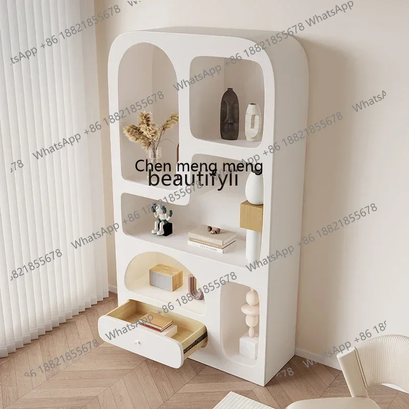 

E153 Cream Wind Bookcase Shelf Entrance Floor Storage Living Room Display Bookshelf Cave Cabinet