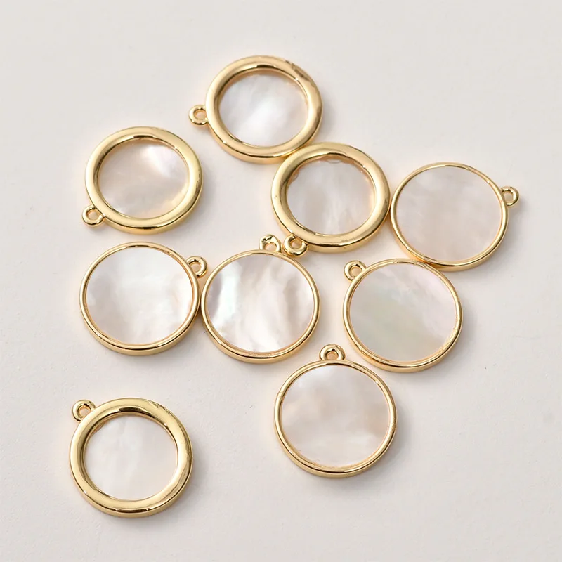 Copper-plated 14k Gold Bag Color Round Single Hanging Shell Pendant DIY Necklace Bracelet Ear Jewelry Material Accessories