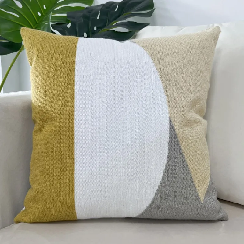 Geo Full Embroidery Cushion Cover Home Decorative Square Throw Pillow Case