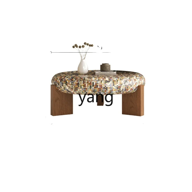 LHH   medium and ancient style advanced sense round tea table combination simple and can be stored large and small coffee table