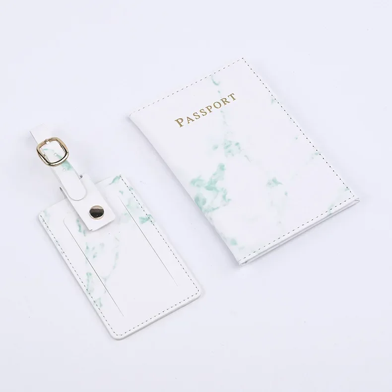 2024New Marble Passport Cover Set di etichette per bagagli porta passaporto porta carte di credito porta carte di credito Clip per biglietti di volo