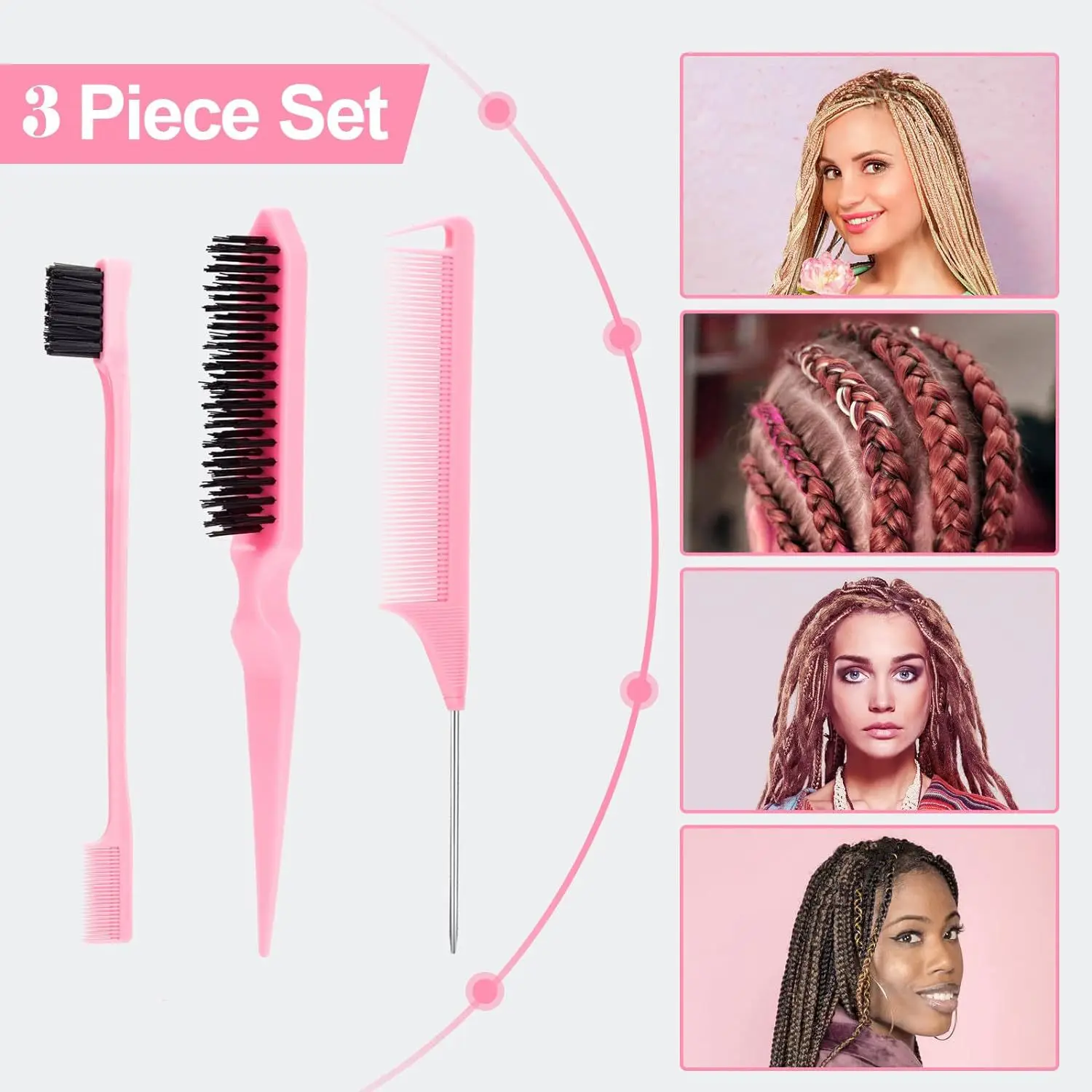 Bristle Slick Back Hair Brush for Sleek Ponytail Bun & Smoothing Baby Hairs, Flyaways, Edge Control - Backcombing & Teasing