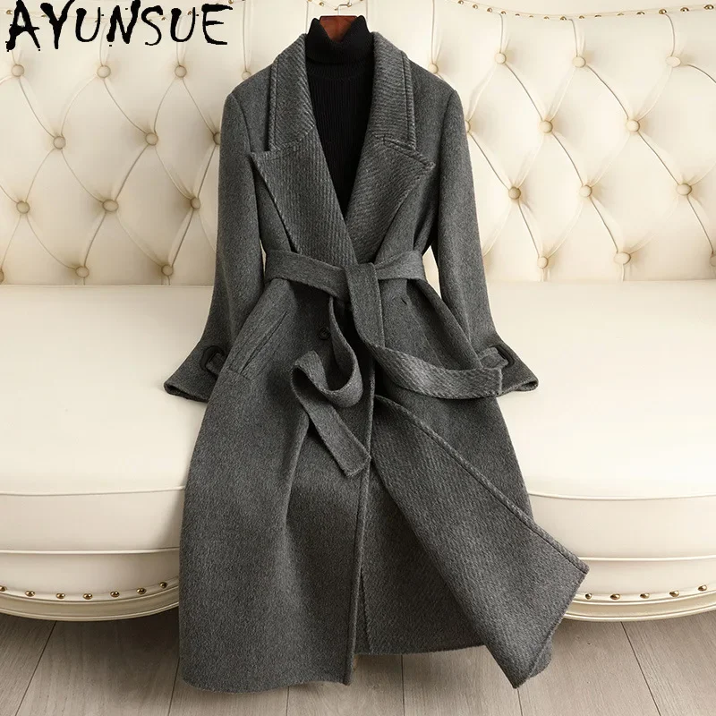 AYUNSUE Fashion Korean 80% Wool Coat Woman Fall Clothes Women 2024 Double Side Woolen Long Coats New in Outerwears Пальто Женско