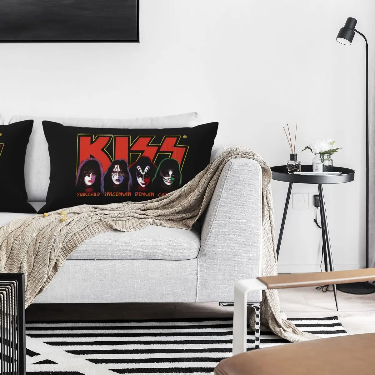 KISS Band Logo With Members Rectangle Linen Pillowcase Cushion Cover Polyester Decor Bed Home Comfort Throw Pillow