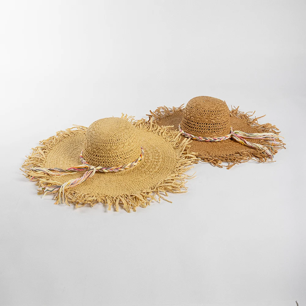 

Spring and summer new fashion casual yarn lanyard hand braided hair beard edge dome large eaves straw hat beach shade straw hat