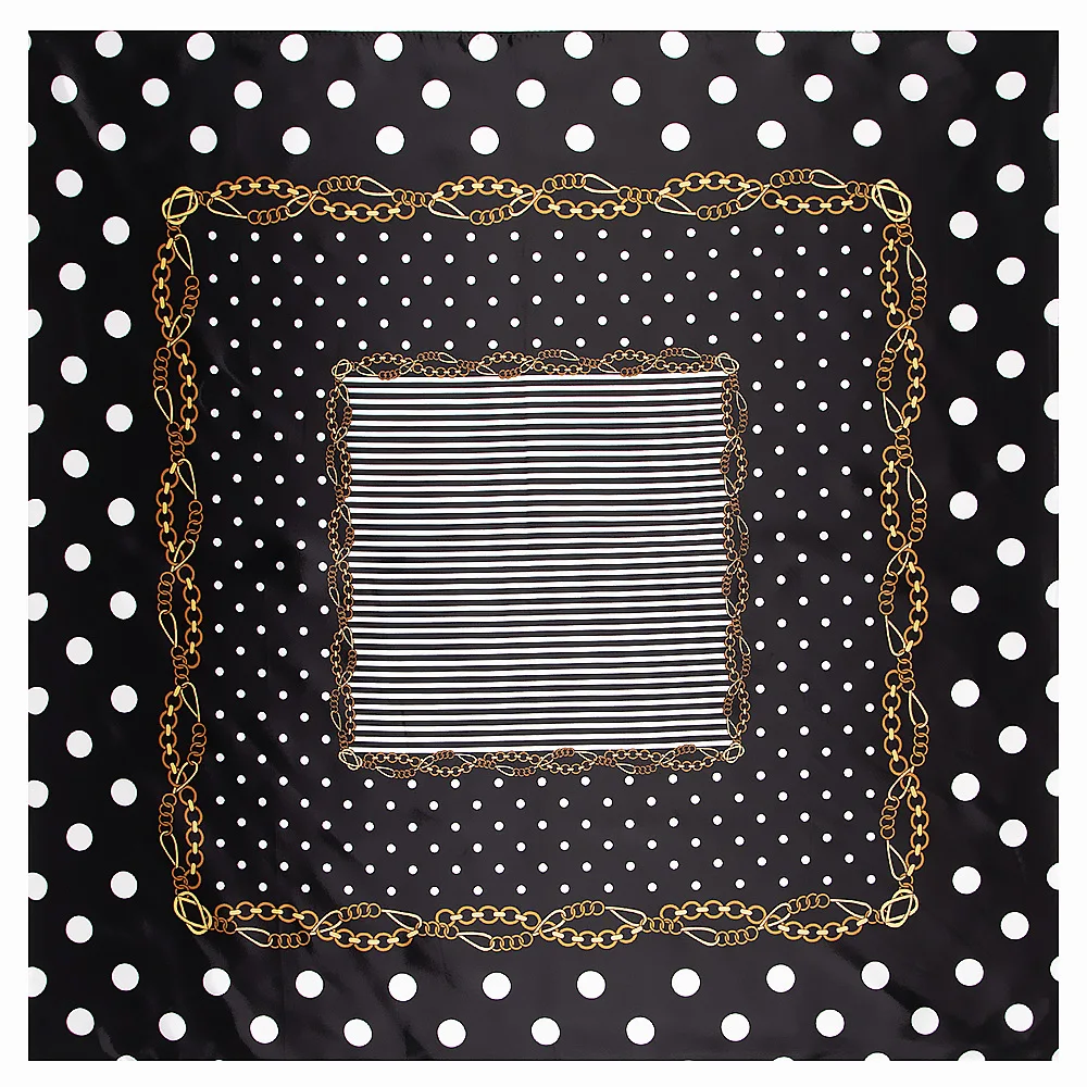 90*90cm Polka Dot Chain Print Luxury Women Satin Silk Scarf Square Bandana Headband Scarves Female Neckerchief Decorative