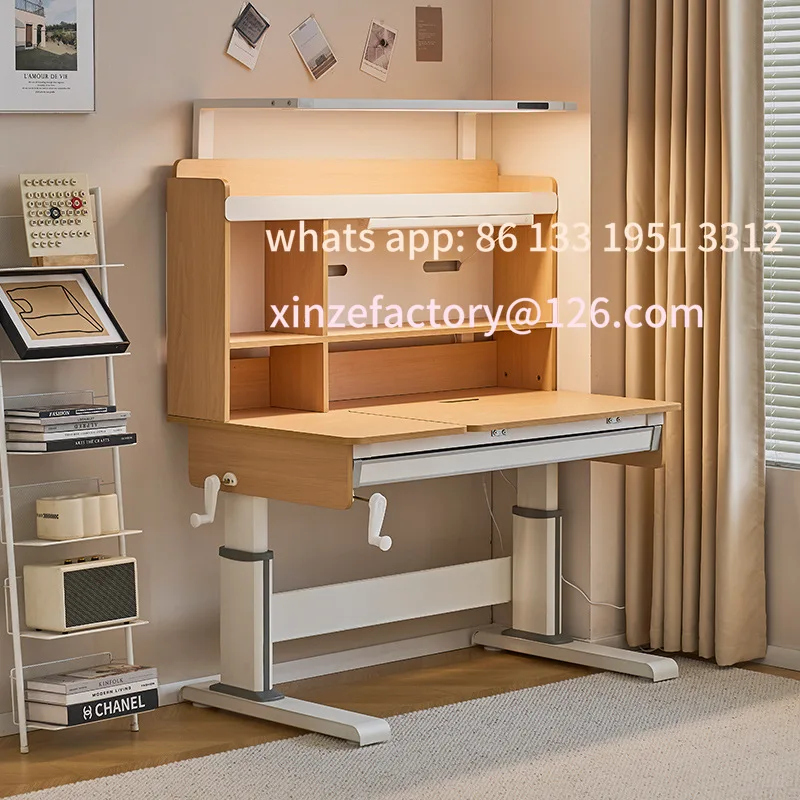 Tavolo da sole in legno massello con sollevamento regolabile per desktop domestico, protezione per gli occhi, grande cassetto, scrivania da studio per bambini, scrivania per computer