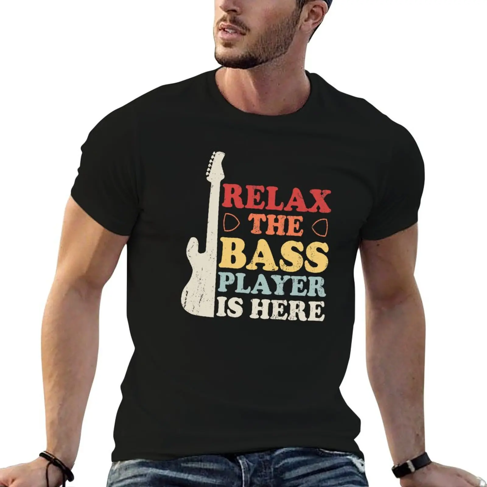 تي شيرت Relax The Bass Player Is Here تي شيرت للرجال من القطن بتصميم تي شيرت #1