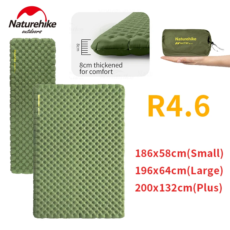 Naturehike R4.6 Tragbare aufblasbare Matratze, leicht, für Outdoor-Reisen, Wandern, Camping, 8 cm dick, Schlafmatte