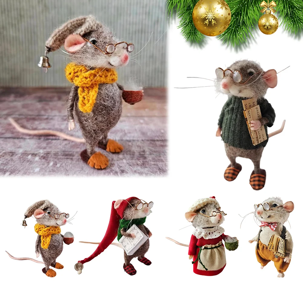 Mouse Doll Christmas Needle Felted Mouse Craft Decoration Needle Felted Christmas Cute Needle Felted Mouse Handmade Wool Felted