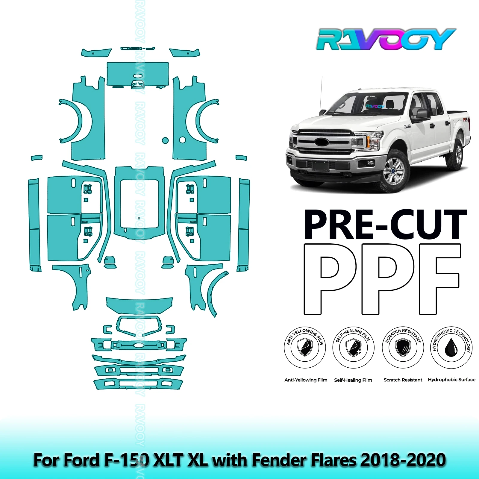 

Для Ford F-150 XLT XL с расширителями крыльев 2018-2020 8,5 мил, предварительно вырезанный комплект PPF, автомобильная защитная пленка для краски автомобиля
