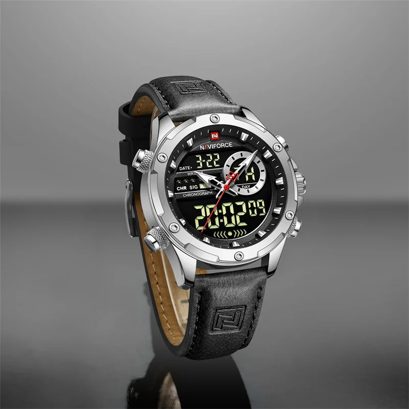 

Naviforce Mens Original Watches 2024 Men Fashion Sports Waterproof Luxury Corium Strap Men Wristwatch with Calendar Dual Display