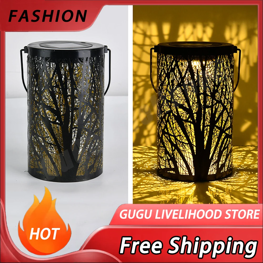 

Steel Art Big Tree Lamp Outdoor Solar Lamp Courtyard Landscape Lamp Decorative Hollow Hanging Lamp Custom Outdoor Decora Gifts