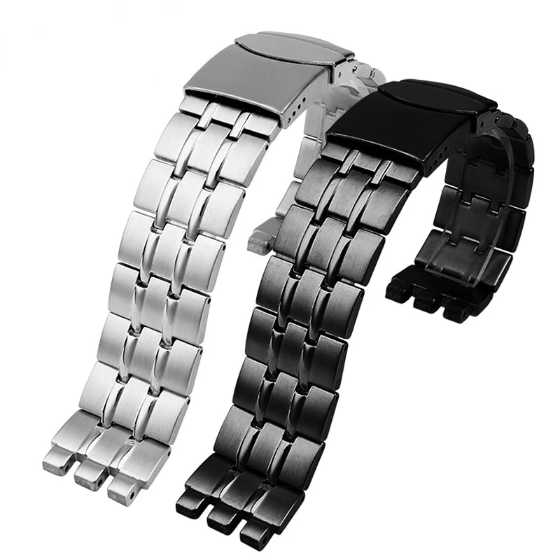 High quality new style For Swatch Men\'s black steel watch Metal strap YVS451 YVS435 YCS443G watchband accessories 19mm 21mm