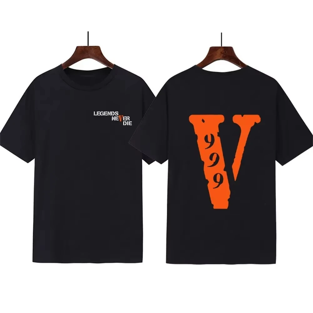 European American Women Tshirt Trendy Brand Vlone Men Large V Printed Hip-hop Unisex T Shirt Street Versatile Garden T-shirt