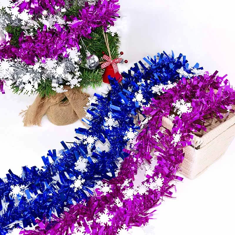 180cm Colorful Christmas Decoration Snowflake Ribbon Garland Christmas Tree Ornaments Tops Tinsel Streamer Xmas Party Supplies