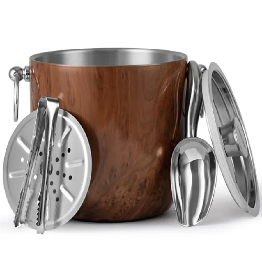 

Insulated Ice Bucket 3L Double Wall Stainless Steel Ice Bucket with Tongs Lid Scoop and Strainer Ice Buckets for Parties Cockta
