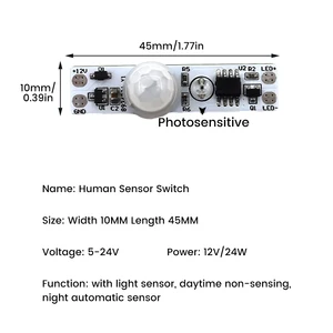 Mô-đun cảm ứng cơ thể người hồng ngoại, tủ đèn LED, công tắc cảm biến cơ thể người, cảm biến ánh sáng, DC 5-24V, 3A 6 Cảm biến điện từ bán hàng chính - №2