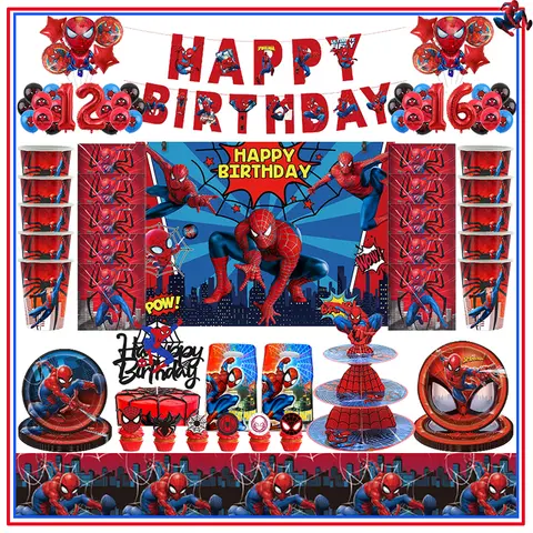 스파이더 맨 생일 파티 장식 새로운 빨간색 선물 가방 종이 컵 냅킨 접시 스파이더 맨 풍선 어린이를위한 베이비 샤워 용품