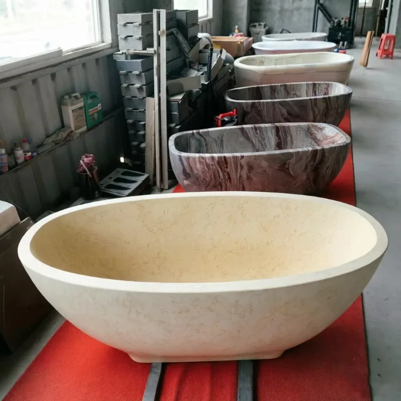 Wholesale Best Sale Natural Sunny Yellow Marble Bathtub For 2 Adults Freestanding Soaking Stone Tub For Villa Bathroom