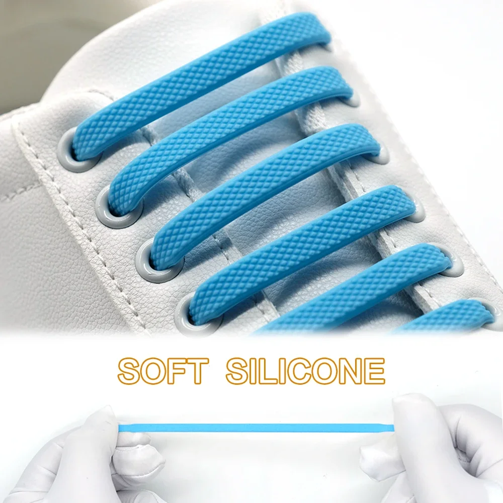 8 Pairs Silicone 13colors Shoelaces No Tie Shoestrings Kids Adult Sneakers Quick Put On And Off Elastic Rubber Lazy Shoelace