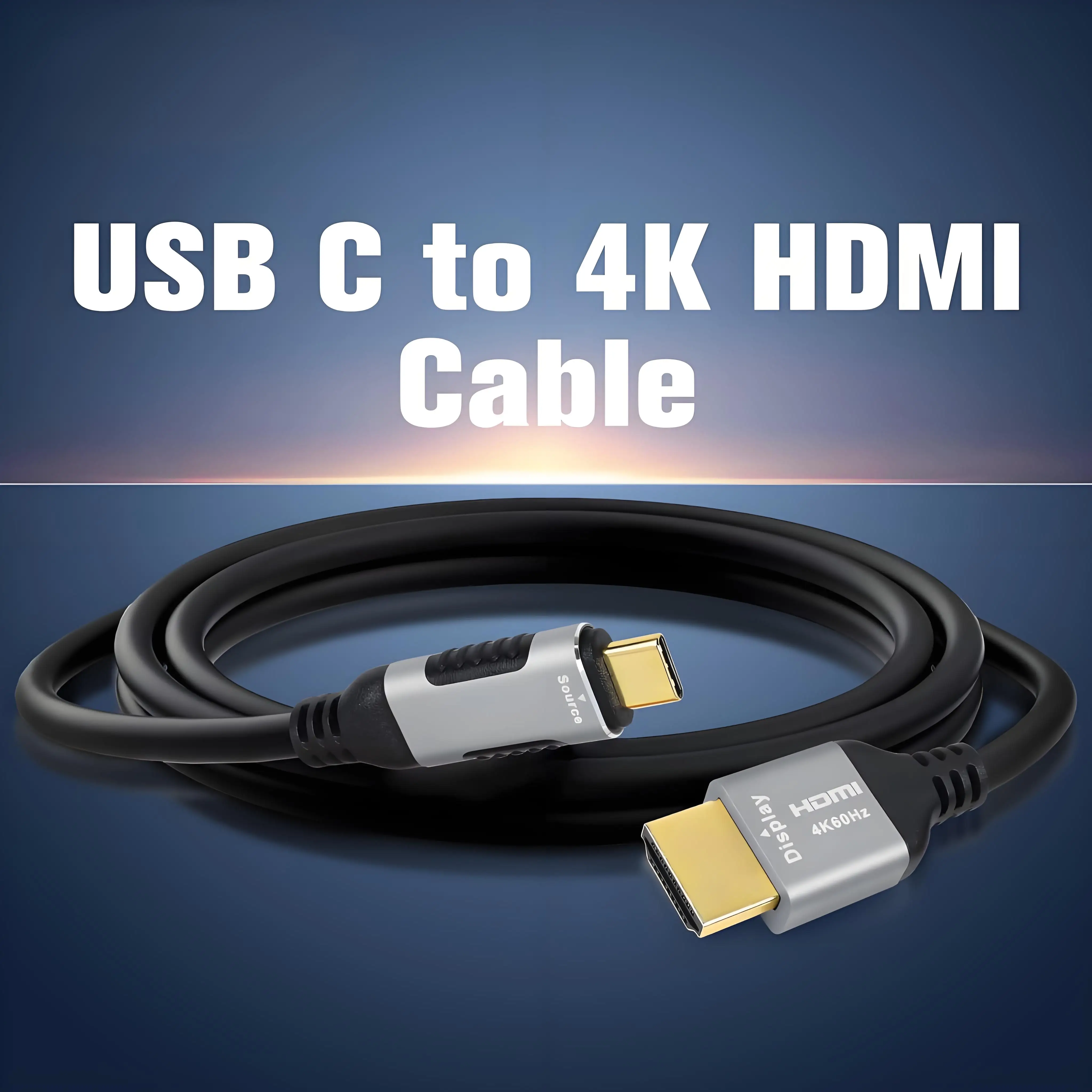 

4K 60 Гц USB C-HDMI-совместимый кабель Алюминиевый шнур типа C-HDMI-совместимый с поддержкой Thunderbolt 3 4 для iPhone 15 MacBook