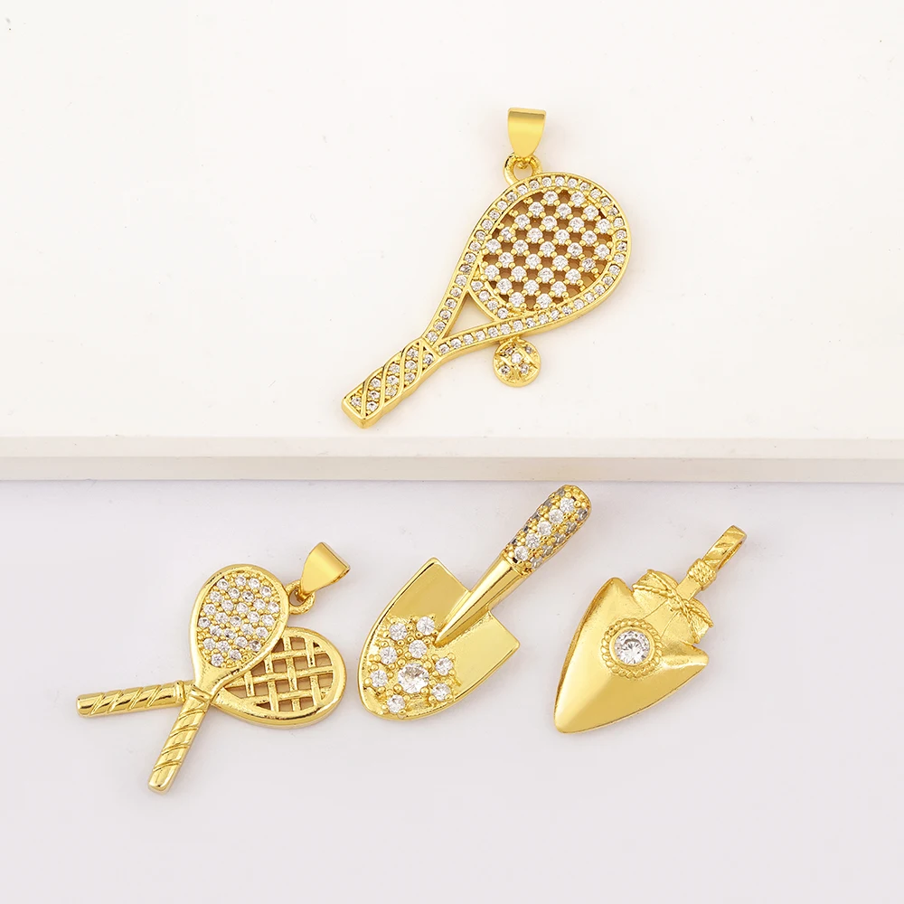 New Design Shovel/Tennis Racket Shiny Crystal Zircon Pendant diy Necklace For Women Handmade Jewelry Making Accessories Supplies