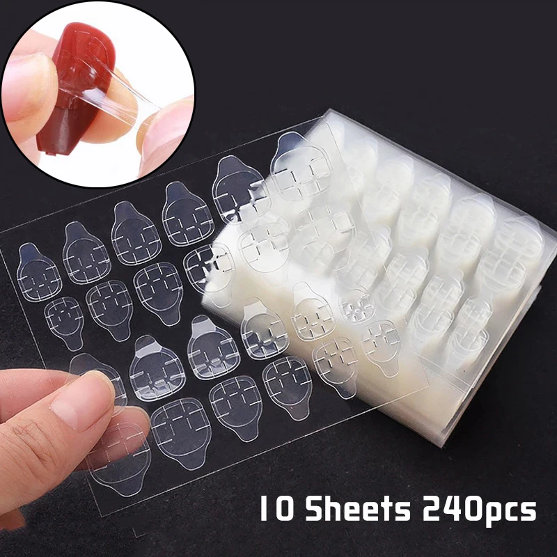 10Sheets False Nail Glue Sticker DIY Fake Nails Tips Double Side Clear Jelly Gel Sticker Tape Glue Press On Nails Manicure Tools