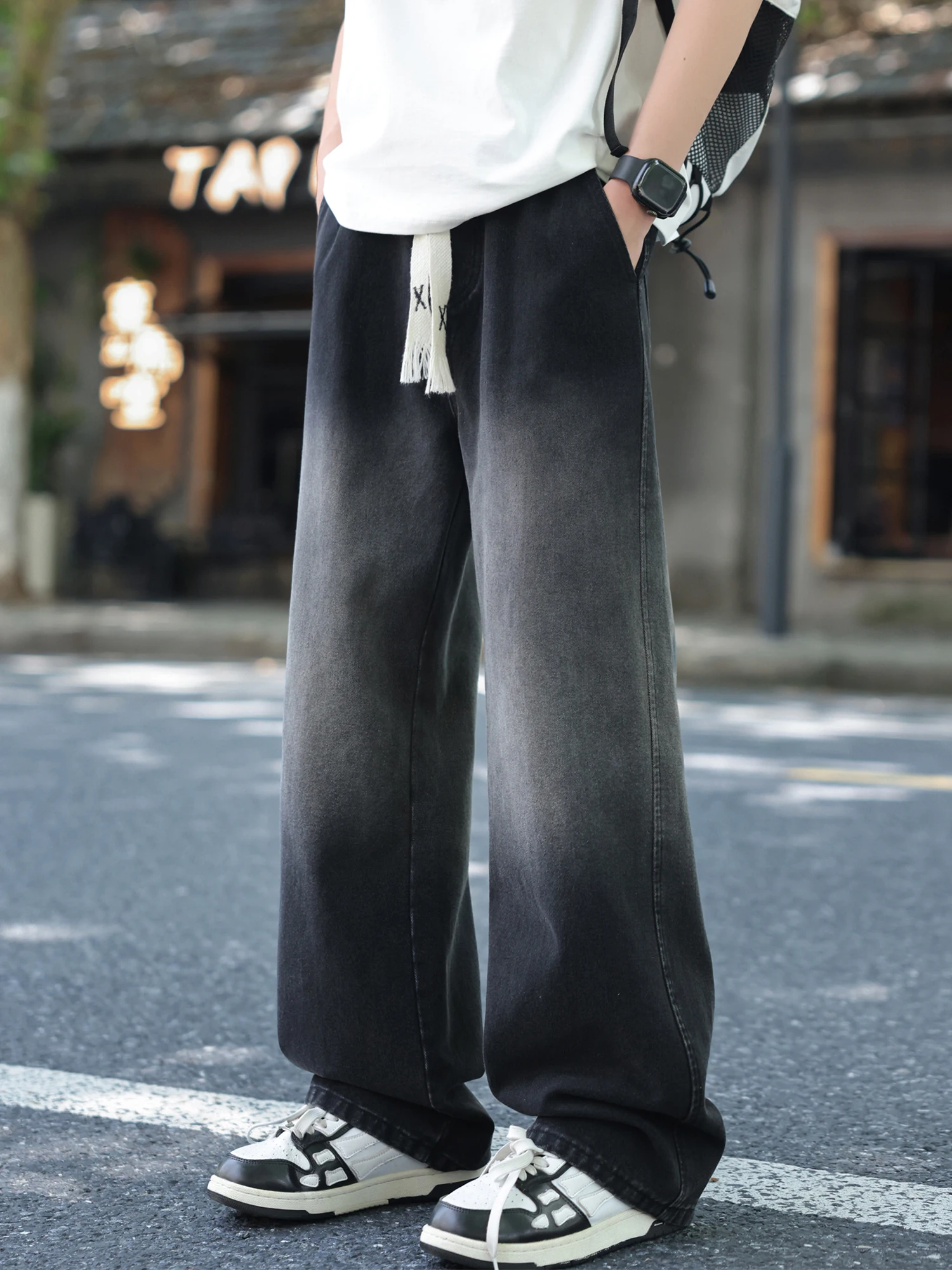 

Мужские джинсы American Waed, прямые, однотонные, весна-лето-осень, модные, свободные, больших размеров, широкие брюки для мальчиков