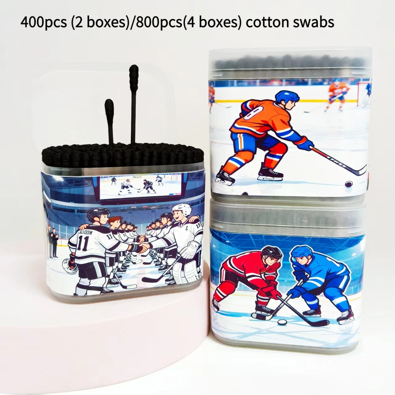 400개/800개 아이스하키 테마 면봉 검정색 양면 선물용 면봉