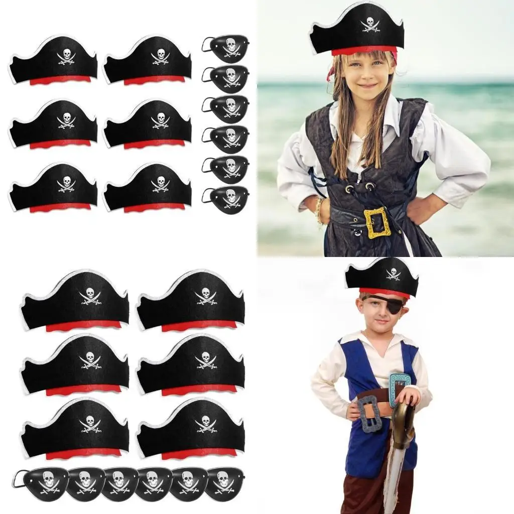 

39BD 12Pcs Pirate Hat and Pirate Eyemask, Kid Halloween Pirate Dress up Costume Accessories for Halloween, Carnivals, Cosplay