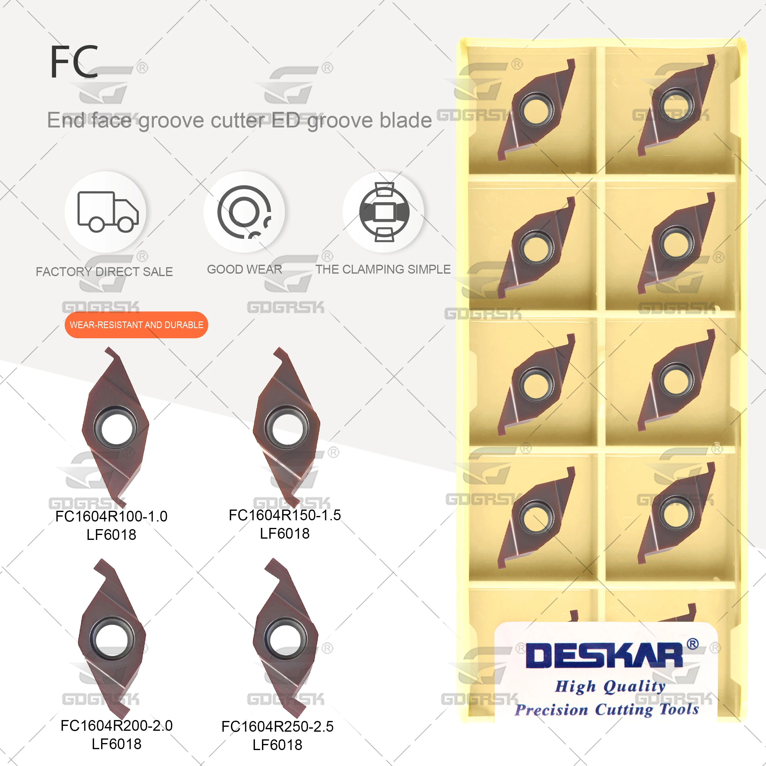 

DESKAR CNC Lathe Tools FC1604R100-1.0 FC1604R150-1.5 FC1604R200-2.0 FC1604R250-2.5 LF6018 Carbide Cutting Inserts ED Slot Blades