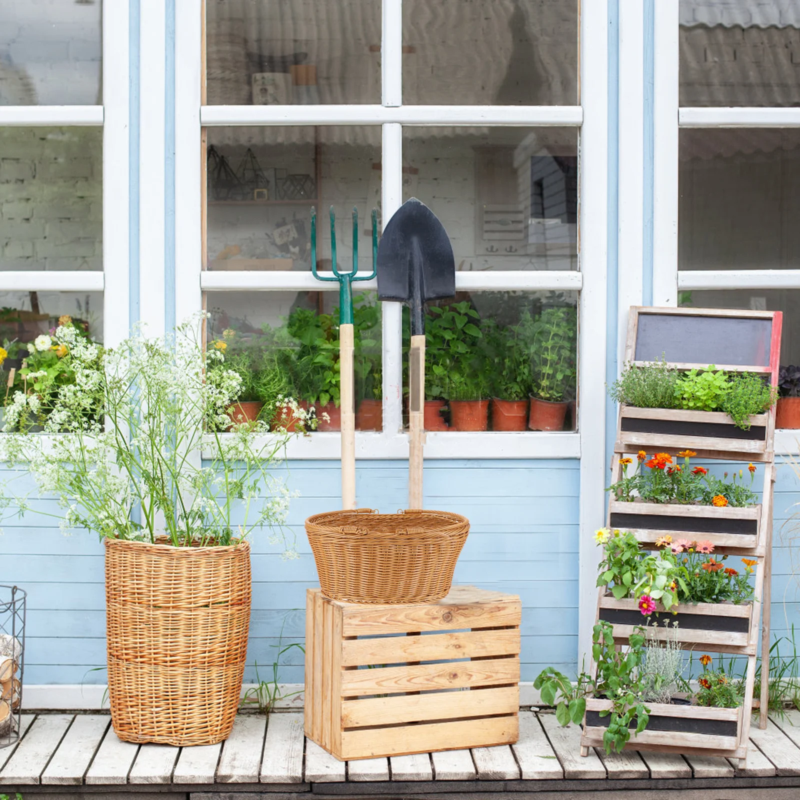 

1Pcs Fruit Vegetable Storage Basket Imitation Rattan Handheld Portable Woven Storage Basket Outdoor Picnic Organizer