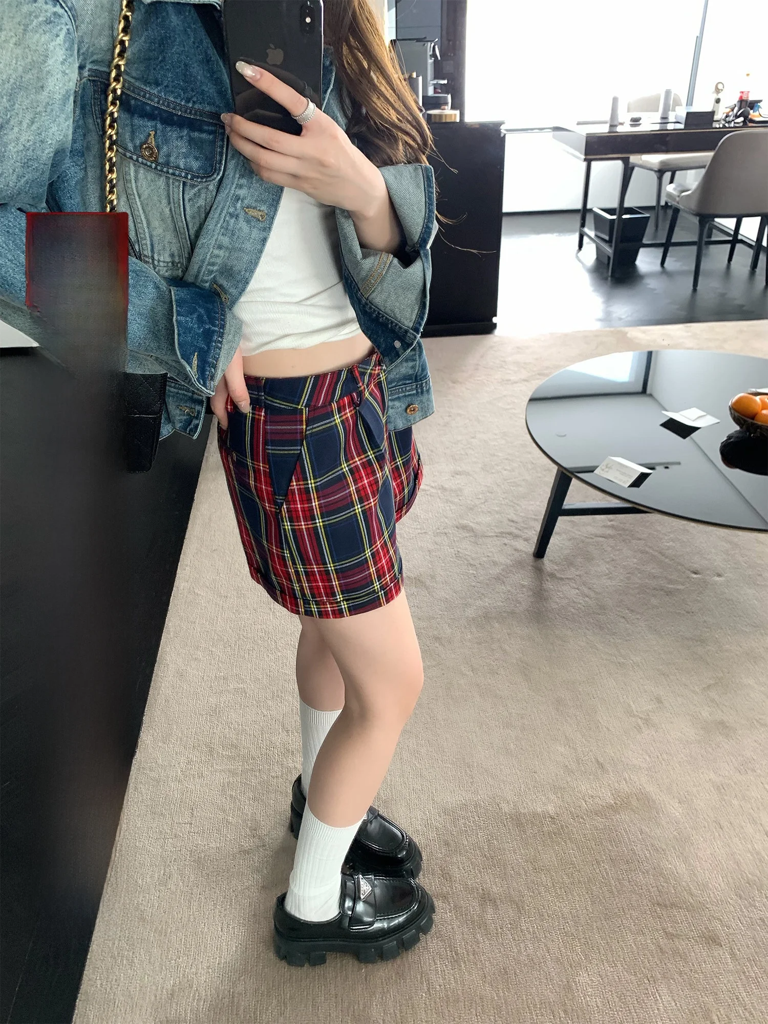 

Винтажные клетчатые повседневные брюки Hhi для женщин: весенний дизайн, универсальные широкие брюки-костюмные штаны с высокой талией, А-силуэт, повседневные брюки