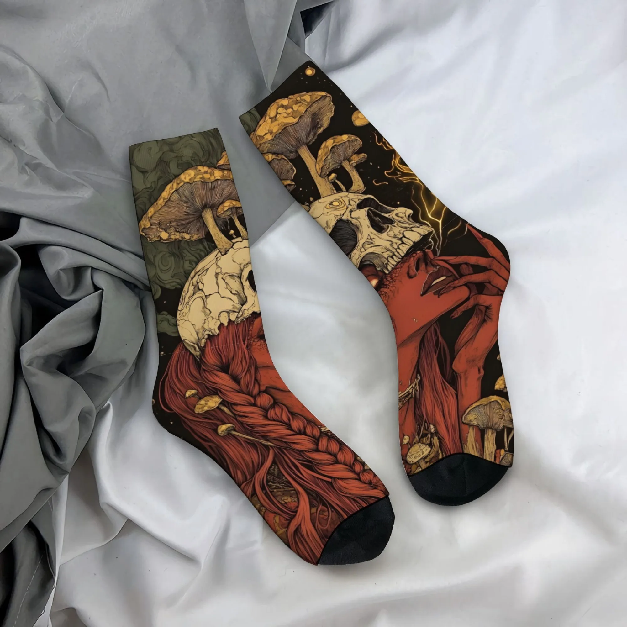 Dark Witch Skull Mushroom Socks Soft Non-Slip Durable Men's Socks Outdoor Travel Cycling Fun Party Punk Fashion Novelty Socks