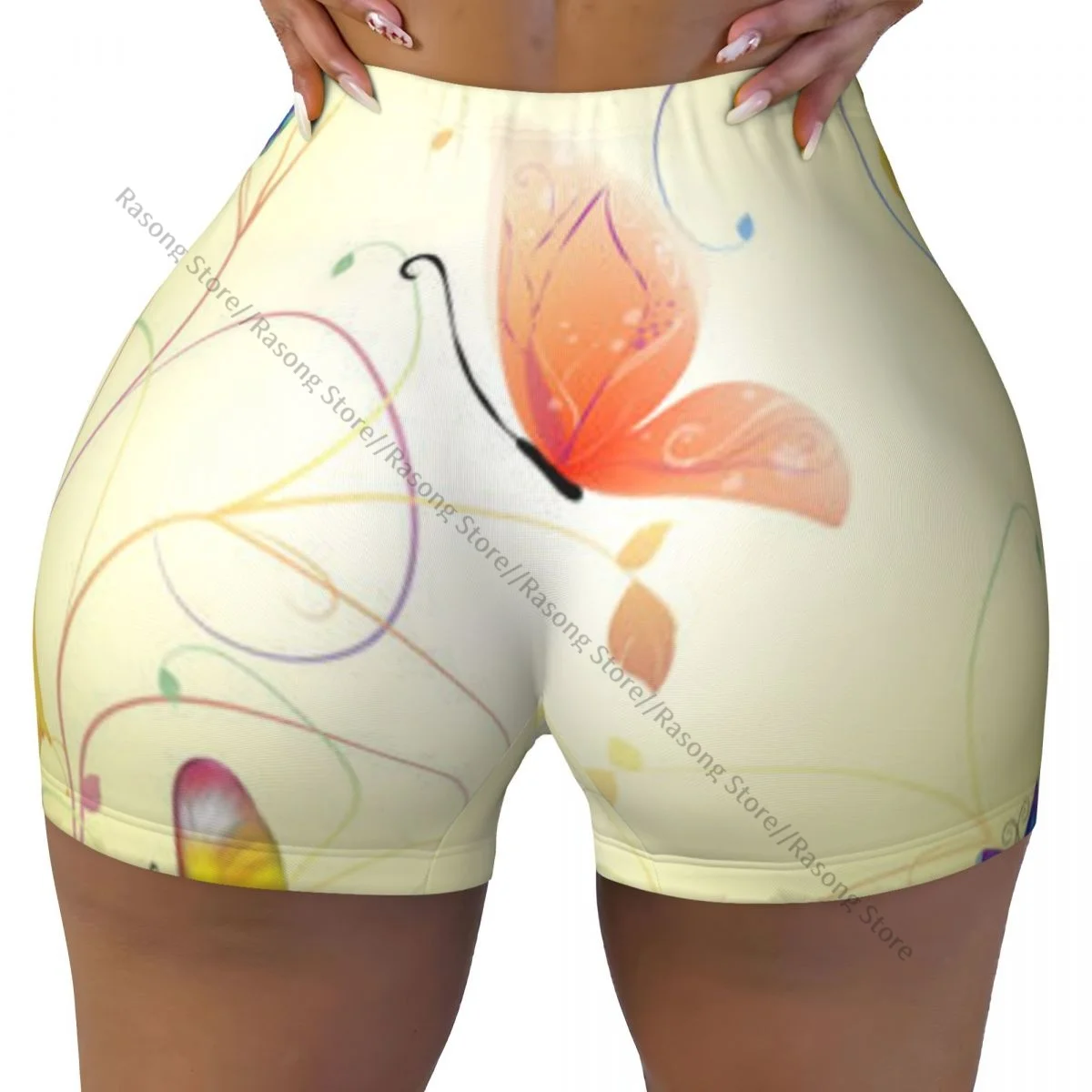 Frauen Yoga Shorts Frühling Schmetterlinge Workout Shorts Fitness schnell trocknend Damen Yoga Gym Running Short Hosen Sportswear