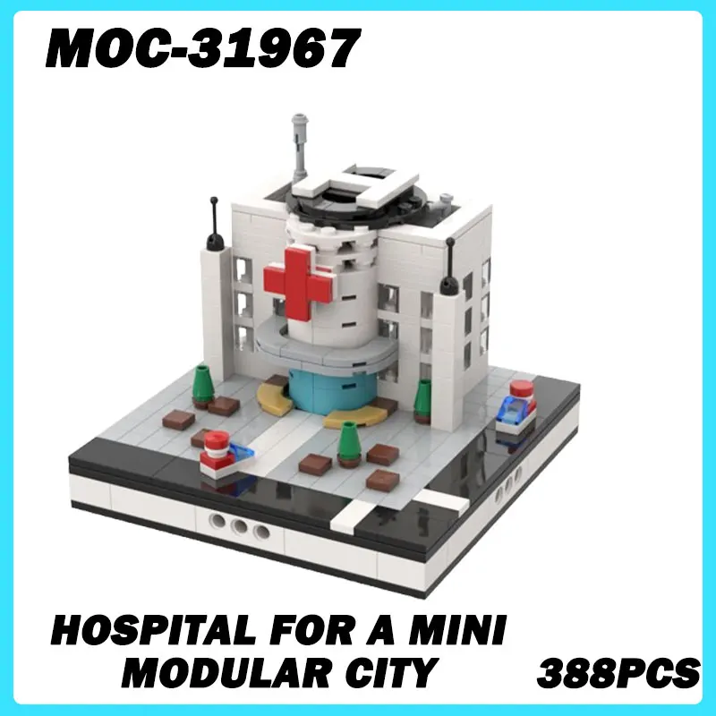 MOC-31967 Micro Arquitetura Série Hospital para um Mini Blocos de Construção de Cidade Modular DIY Modelo Tijolo Brinquedo de Mesa Presentes de Natal 388P