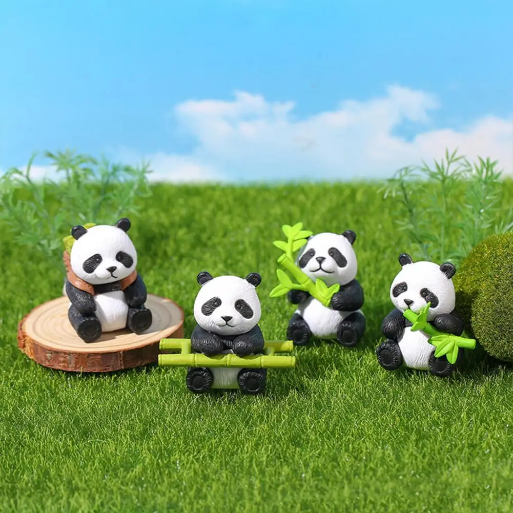 8Pcs Bamboo Panda Figurine Resin Animal Figure Toy Model Statue Sculpture Cake Topper Decoration Desktop Ornament Garden Decor