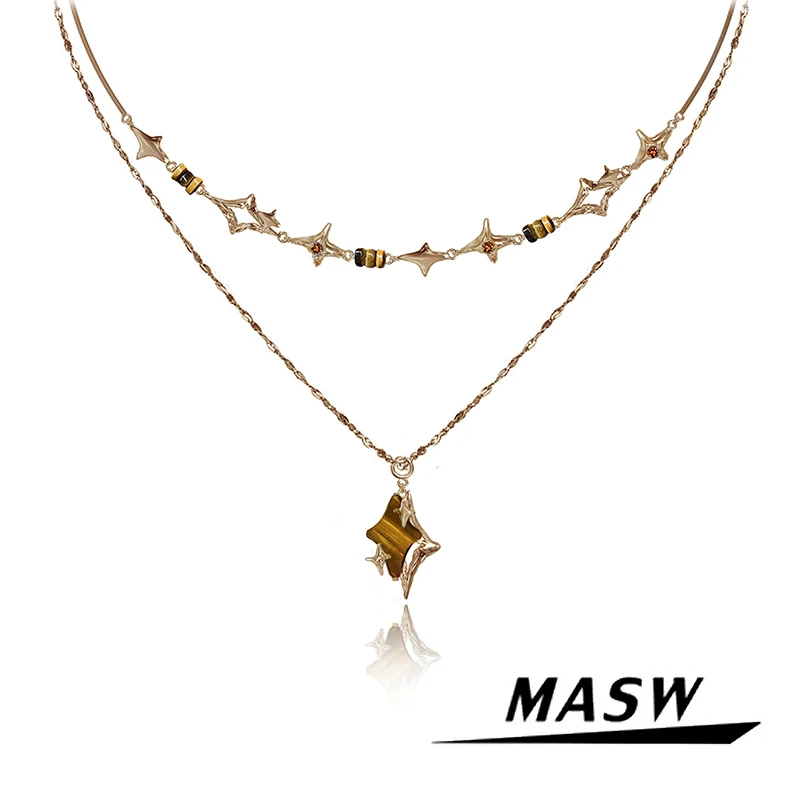 MASW Original Design 2023 Trend New Tiger-eye Series Multi Star Pendant Necklace For Women Female Gift Modern Jewelry