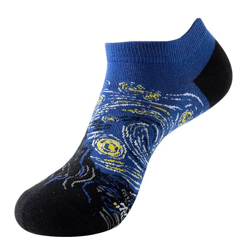 1Pair Funny Van Gogh Oil Painting Casual Ankle Socks Fashion Colorful Harajuku Animal Fruit Cotton Men women Socks low cut sox