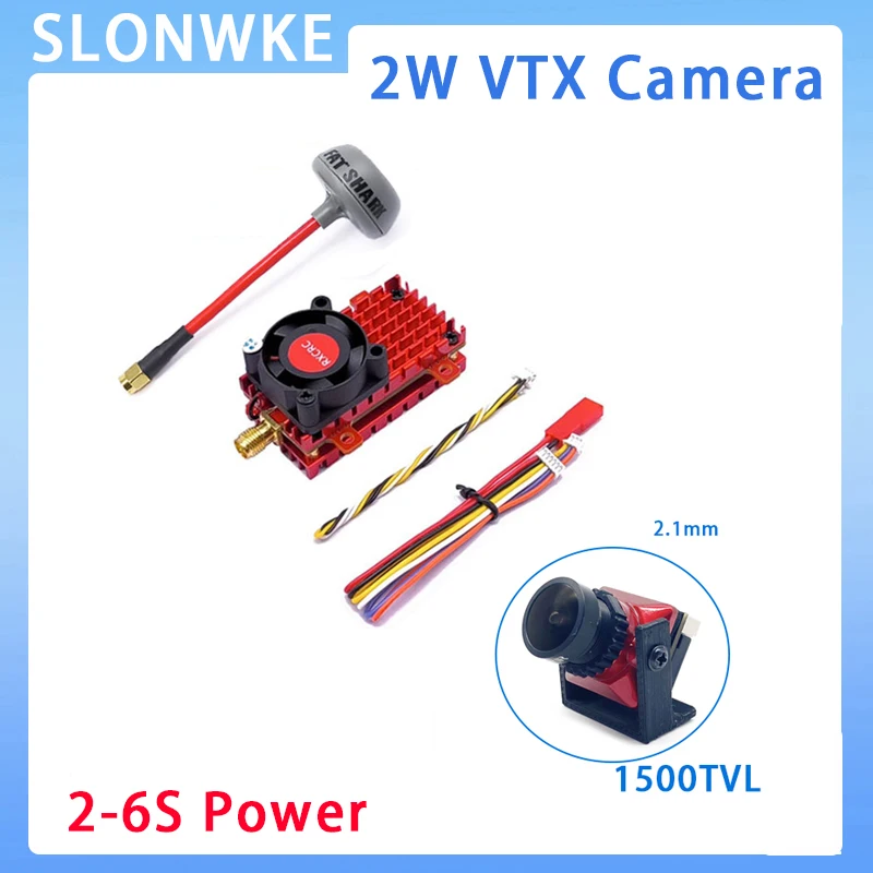 เครื่องส่งสัญญาณไร้สาย FPV 5.8G 2W ไมโครโฟนในตัวและกล้อง CMOS 2.1มม. 1200TVL FPV สำหรับโดรน RC Playing