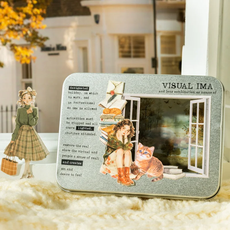 Card Lover 10 Pcs [Window Girl Series] Window Frame Character Account Stickers Writing Paper Scrapbooking Material Scrapbook Kit