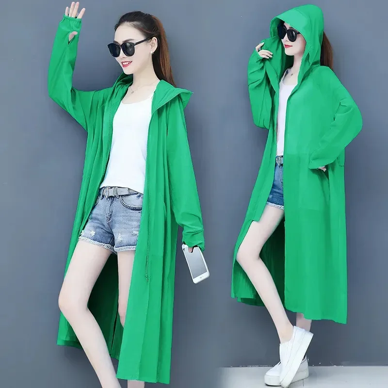 Women's Long Sun Protection Clothing 2023 New Summer Fashion Thin Anti Ultraviolet Outerwear Hooded Jacket Kimono Ladies Top 708