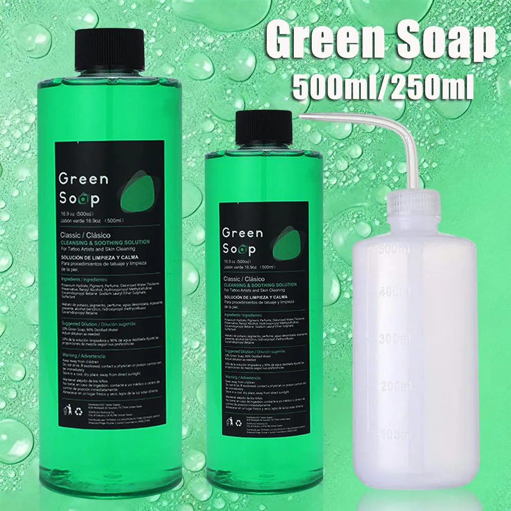 

500/250 мл зеленое мыло для татуировки, высокая концентрация, оригинальное жидкое чистящее средство, сине-зеленое мыло с водорослями и бутылкой емкостью 250 мл