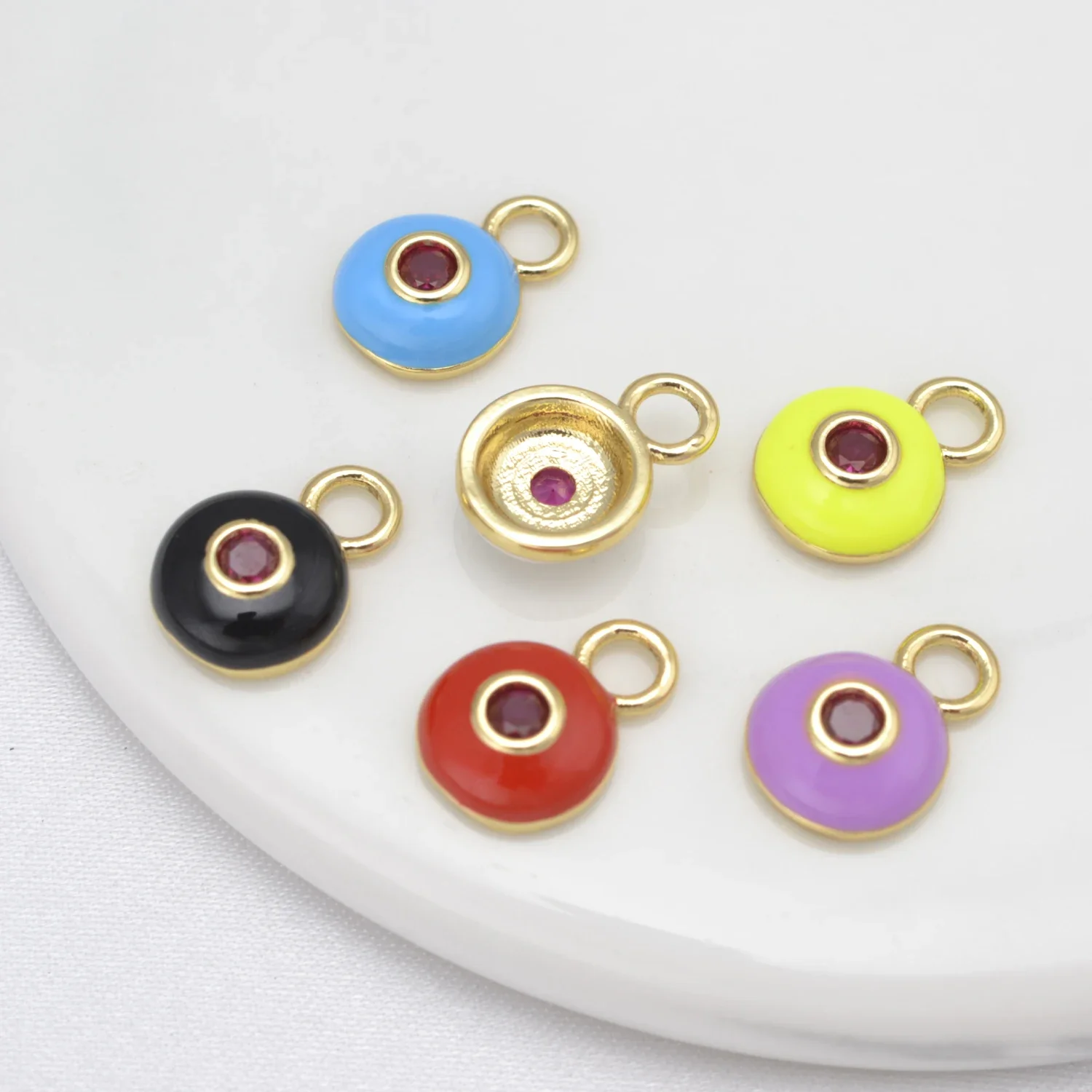 17 Pcs Enameled Eye Round Pendant DIY Jewelry Making Color Charm Copper Gold Plated Earring Chain Bracelet Accessories Wholesale
