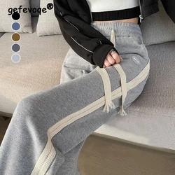 Streetwear feminino coreano casual, calça Harajuku Y2K de perna larga, moletom reto feminino de cintura alta, calça esportiva de corredores