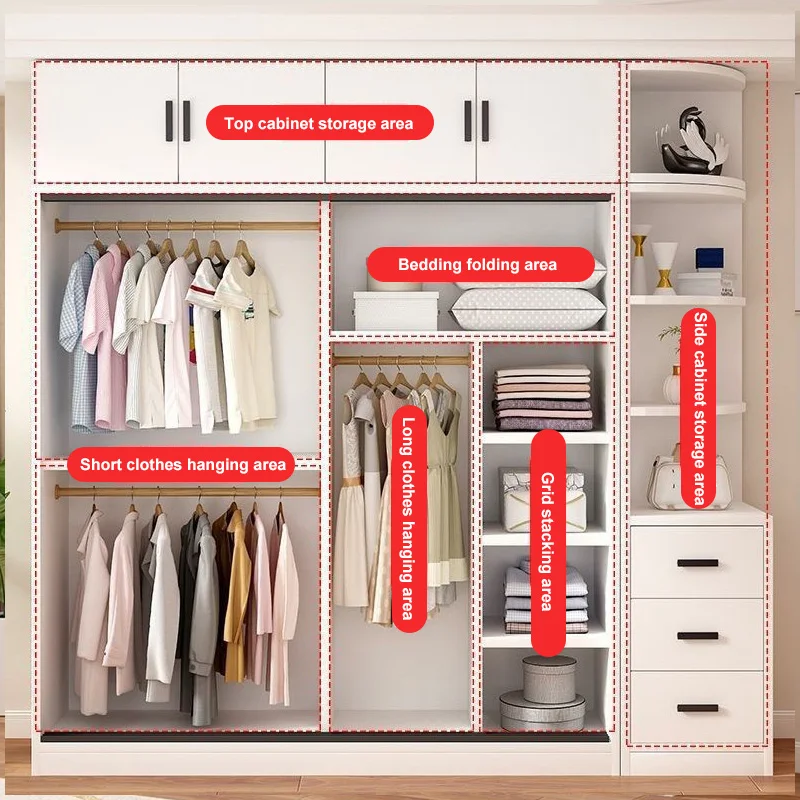 خزانة ملابس من الخشب الصلب مع بابين و3 أدراج، خزانة غرفة نوم قوية، تخزين واسع، سهل التجميع #3